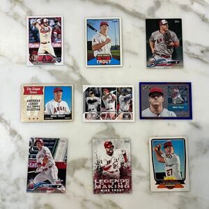 Bundle of 9 Mike Trout Angels baseball trading cards, Mint Condition